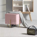 LUXURY 美式 極簡 鍍金 奢華風 穿鞋凳 玄關凳 可麗露 方型 矮凳 - 粉_1