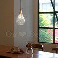 丹麥設計 北歐 極簡 設計師的燈款 實木柄 水滴 波紋 玻璃 吊燈-透明_1