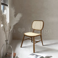 北歐實木 扶手 餐椅 餐廳椅 藤編椅靠背 藤本 餐椅 A款 -胡桃色_1