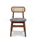 北歐實木 扶手 餐椅 餐廳椅 藤編椅靠背 藤本 餐椅 B款 胡桃/灰墊