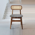 北歐實木 扶手 餐椅 餐廳椅 藤編椅靠背 藤本 餐椅 B款 胡桃/灰墊_2