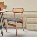 北歐實木 扶手 餐椅 餐廳椅 藤編椅靠背 藤本 餐椅 B款 胡桃/灰墊_1