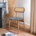 北歐實木 扶手 餐椅 餐廳椅 藤編椅靠背 藤本 餐椅 B款 胡桃/灰墊_3
