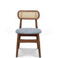 北歐實木 扶手 餐椅 餐廳椅 藤編椅靠背 藤本 餐椅 B款 胡桃/藍墊