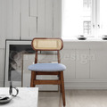 北歐實木 扶手 餐椅 餐廳椅 藤編椅靠背 藤本 餐椅 B款 胡桃/藍墊_1
