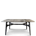 美式 極簡 餐廳桌 書桌 耐高溫 實木腳 洛曼 深灰 大理石紋 岩板 餐桌 -140CM