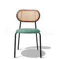 北歐 咖啡廳 座椅 復古風 實木靠背 安寶 藤面 皮革餐椅 -綠皮