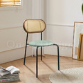 北歐 咖啡廳 座椅 復古風 實木靠背 安寶 藤面 皮革餐椅 -綠皮_2