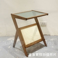 北歐風格 客廳 咖啡桌 和風 實木桌腳 長虹玻璃 雜誌架 邊几 胡桃木色-45CM_4