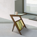 北歐風格 客廳 咖啡桌 和風 實木桌腳 長虹玻璃 雜誌架 邊几 胡桃木色-45CM_1