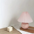 丹麥設計 復古 鄉村風 設計師的燈款 台燈 圓球 百褶傘 陶瓷 桌燈-粉色_3