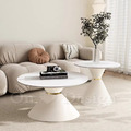 美式咖啡桌 大理石紋 兩件式 岩板 堡壘 白色 鍍金 圓形茶几-80CM_1