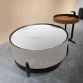 美式咖啡桌 大理石紋 岩板雞尾酒 兩件式 燒岩 奶油馬鞍皮 鍍鈦 帶抽屜 茶几_4