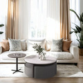 美式 奢華風 大理石 客廳 咖啡桌 魯拉 兩件式 矮凳 岩板圓形 茶几 (附椅凳x2)_1