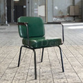 VINTAGE 法式 復古 工業風 鐵 餐椅 老上海 扶手餐椅 休閒椅-綠色 皮革_1