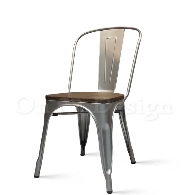 法國復古LOFT工業風tolix a chair 經典鐵椅 餐椅 帶榆木 木版-銀
