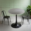 北歐 洽談桌 書桌 戶外桌 四人位 阿瑪尼灰 岩板 鬱金香 圓桌 黑色 -80CM_1