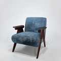 復古 LOFT 美式 極簡 中古風 艾格 布 胡桃 扶手 單人 沙發 -灰藍色_4