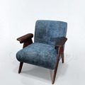 復古 LOFT 美式 極簡 中古風 艾格 布 胡桃 扶手 單人 沙發 -灰藍色_5