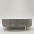 鍍金奢華風美式 咖啡桌 大理石紋 岩板 普魯士 帶抽屜 茶几 灰色-130 CM_3