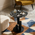 美式 客廳 咖啡桌 茶几 大理石紋 岩板 音符 鍍鈦 寶格麗黑 邊几-45CM_1
