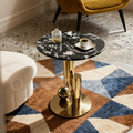 美式 客廳 咖啡桌 茶几 大理石紋 岩板 音符 鍍鈦金 寶格麗黑 邊几-45CM_1