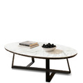 美式 奢華風 大理石紋 客廳 咖啡桌 岩板 三角 白色 橢圓形 大茶几-122CM