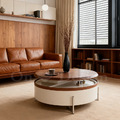 包豪斯風格 美式 極簡 咖啡桌 客廳 咖啡桌 可旋轉 亞璞 茶几-胡桃木色_1