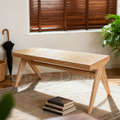 北歐實木 餐椅 餐廳椅 雙人長凳 日式 藤本 三人位 實木藤面長凳-128CM_4