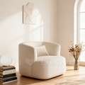 LUXURY 美式 極簡 奢華風 休閒椅 盧比 絨布 單人 沙發-米白 (附抱枕)_1
