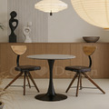 北歐 洽談桌 書桌 戶外桌 四人位 阿瑪尼灰 岩板 鬱金香 圓桌 黑色 -80CM_1