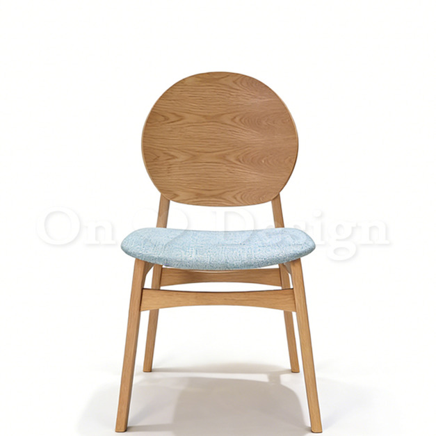 北歐極簡 設計款 小清新風格 無扶手餐椅 餐廳椅  圓背 原木色 餐椅-藍色麻布