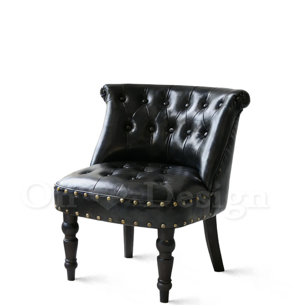 VINTAGE 法式 工業沙發家具 單人 銅釦鉚釘 艾爾特沙發 -黑