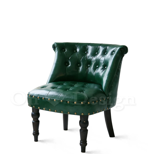 VINTAGE 法式 工業沙發家具 單人 銅釦鉚釘 艾爾特沙發 -綠