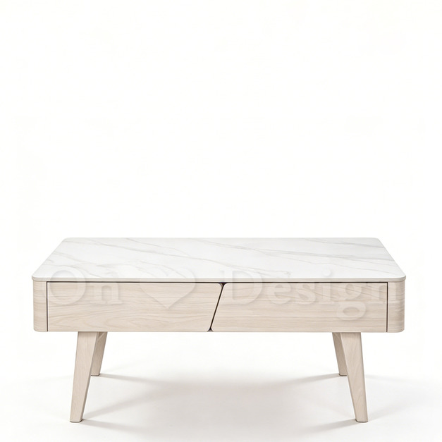 現貨出貨🔥奢華風 美式 咖啡桌 亞爵 茶几 大理石紋 岩板 洗白木色 茶几-100CM