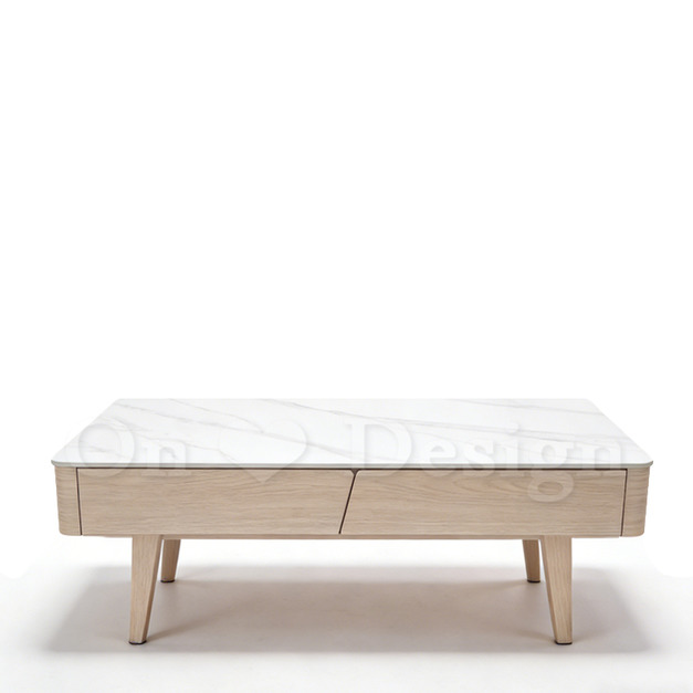 現貨出貨🔥奢華風 美式 咖啡桌 亞爵 茶几 大理石紋 岩板 洗白木色 茶几-120CM