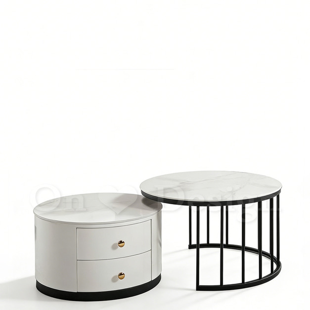 現貨出貨🔥美式 大理石紋 岩板 凱米 兩件式  帶抽屜 茶几 - &Oslash; 70CM