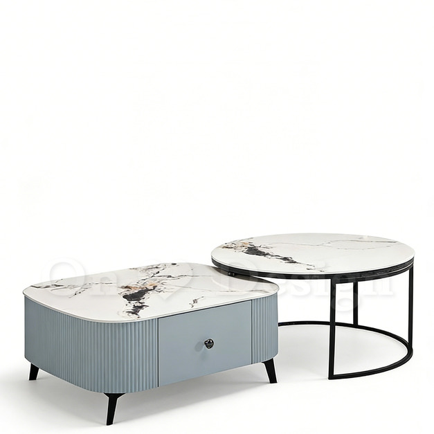 現貨出貨🔥免運🔥美式 大理石紋 岩板 凱米 方形 兩件式  帶抽屜 茶几 - &Oslash;80CM