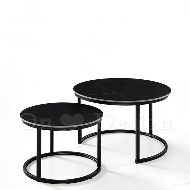 現貨出貨🔥美式 大理石紋 岩板 勞倫黑 兩件式 茶几 - &Oslash; 70CM