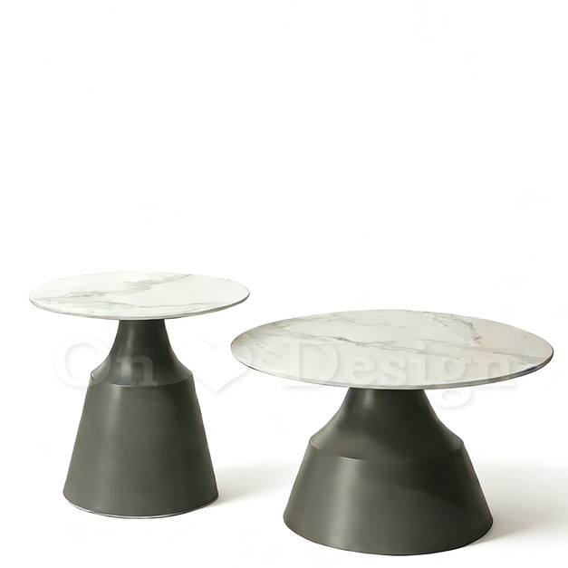 美式咖啡桌  大理石紋 兩件式 岩板 傳聲筒 灰色  錐形茶几-70CM