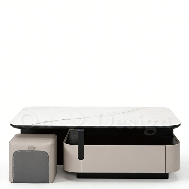 現貨🔥免運🔥奢華風 美式 矮櫃  米娜 大理石紋 科技石 組合茶几 (含兩張矮凳)