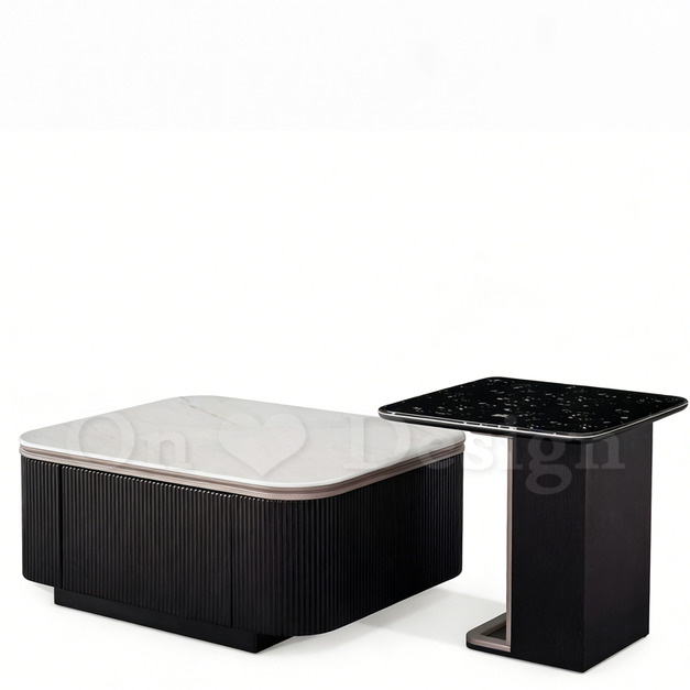 現貨🔥免運🔥奢華風 美式 矮櫃  兩件式 咖啡桌 羅瑟 大理石紋 科技石 茶几-100CM