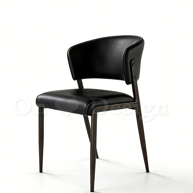現貨🔥LOFT 法式 復古 工業風 鐵  咖啡廳 餐廳椅  皮革  扶手 歐修 餐椅 -黑皮