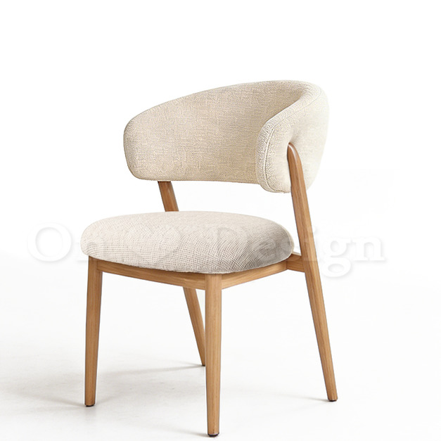 現貨🔥現代 極簡 設計師愛用椅 轉印木紋 咖啡廳  莉亞 米色麻布 餐椅 -原木腳