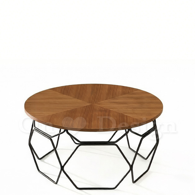 現貨🔥中古風 法式 客廳 咖啡桌 輕工業風 六角鍊釦 拼花 茶几-90CM