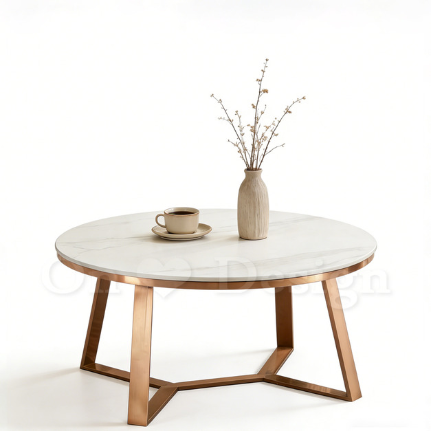 現貨🔥免運🔥美式  奢華風 客廳 咖啡桌 對稱三角  大理石紋 岩板 大圓形 玫瑰金 茶几-90CM