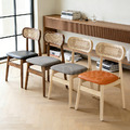 北歐實木 扶手 餐椅 餐廳椅 藤編椅靠背 藤本 餐椅 B款 胡桃/黑皮_4