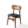 北歐實木 扶手 餐椅 餐廳椅 藤編椅靠背 藤本 餐椅 B款 胡桃/黑皮