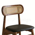 北歐實木 扶手 餐椅 餐廳椅 藤編椅靠背 藤本 餐椅 B款 胡桃/黑皮_6