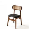 北歐實木 扶手 餐椅 餐廳椅 藤編椅靠背 藤本 餐椅 B款 胡桃/黑皮_5